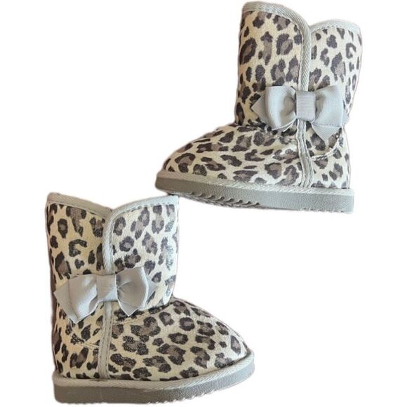 Toddler Girls Animal Print Leopard Sherpa Lined Ankle Boots - Sz 5 - Picture 1 of 4